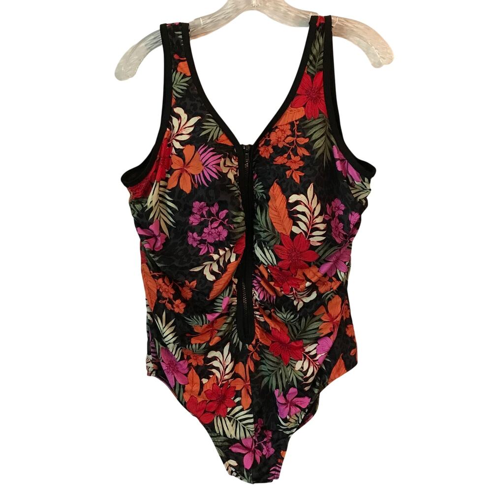 Swimsuits For All Womens Swimsuit One Piece Zip Front Floral Tropical Size 22
